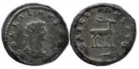 GALLIENUS (253-268). Antoninianus. Antioch.
Obv: GALLIENVS AVG.
Radiate and cuirassed bust right.
Rev: SAECVLARHS AVG.
Stag standing right; below, pal...