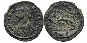 Probus (276-282 AD). Silvered AE Antoninianus Rome
Radiate and mantled bust to left, holding eagle-tipped sceptre .
Rev: Sol driving quadriga left, ho...