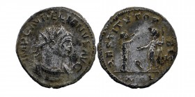 Aurelian AD 274-275. AE Silvered. Antoninianus
Radiate and cuirassed bust right
Rev: Aurelian standing left, holding sceptre, receiving wreath from fe...