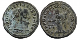 Diocletian (284-305 AD), AE Follis, Aquileia
laureate bust right
Rev: Moneta standing left, holding scales and cornucopia
RIC 29a
10,22 gr. 28 mm