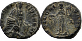 Anonymous, Reign of Maximinus II, 310 - 313 AD
AE 1/4 Follis, Antioch Mint
GENIO ANTIOCHENI, Tyche of Antioch seated facing on rock, river god Orontes...