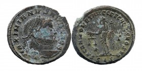 Maximianus, 286 - 305 AD AE Follis Siscia
Laureate head of Maximianus right
Rev: Moneta standing left holding scales and cornucopia.
RIC134b
10,12 gr....