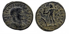 Crispus as Caesar (316-326), AE Follis
Issued 317-320. Nicomedia
Obv: Laureate and draped bust r.
Rev: Jupiter standing l., holding Victory on globe a...