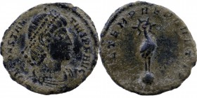 CONSTANTIUS II (337-361). Ae. Antioch. 
Obv: Diademed, draped and cuirassed bust right. 
Rev: Phoenix standing right on globus; star to right. 
RIC 12...