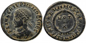 Crispus, Caesar (Costantinus I, 306-337), Nummus, Thessalonica, AD 320-321; AE
laureate, draped and cuirassed bust left
Rev: VOT / V in wreath; in ex....