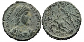 CONSTANTIUS II (337-361). Ae. Nicomedia.
Diademed, draped and cuirassed bust right.
Rev: Soldier left, holding shield and spearing fallen horseman to ...