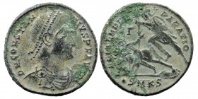 CONSTANTIUS II, 337-361 AD. AE Kyzikos.
Diademed, draped and cuirassed bust right
Rev: Helmeted soldier with shield to left; spearing falling horseman...