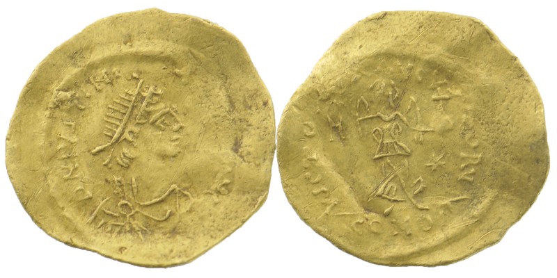 Justinian I AD 527-565. Constantinople. Tremissis AV
Obv: D N IVSTINI-•-ANVS P P...