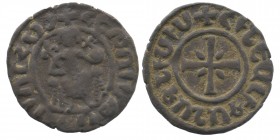 Cilician Armenia, Hetoum I (1226-1270).
Hetoum seated facing on throne holding lis-tipped scepter and globus cruciger.
Cross pattée; quarter and pelle...