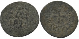 Cilicia Armenia. Levon IV AE.
Levon seated on a throne, holding cross and lilly
Rev: Cross with dots in fields. 
Bedoukian 2018-2020.
1,28 gr. 17 mm