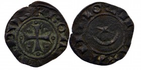 CRUSADERS, Antioch. Bohémond III. 1163-1201. AE Fractional Denier
Type B. 
Obv: Cross pattée, annulet at ends; pellet in quarters 
Rev: Crescent above...