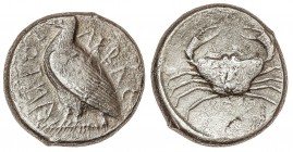 GREEK COINS
Tetradracma. 472-413 a.C. AKRAGAS. SICILIA. Anv.: AKRAC-ANTO¶. Águila en pie a izquierda con las alas cerradas. Rev.: Cangrejo. 16,30 grs...