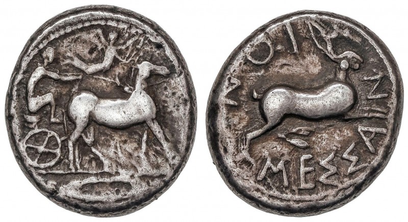 GREEK COINS
Tetradracma. 450-446 a.C. SICILIA. MESSANA. Anv.: Biga de mulas a d...