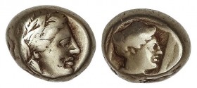 GREEK COINS
1/6 Estátera o Hekte. 377-326 a.C. MYTILENE. LESBOS. Anv.: Cabeza laureada de Apolo a derecha. Rev.: Cabeza de Artemisa a derecha. 2,48 g...