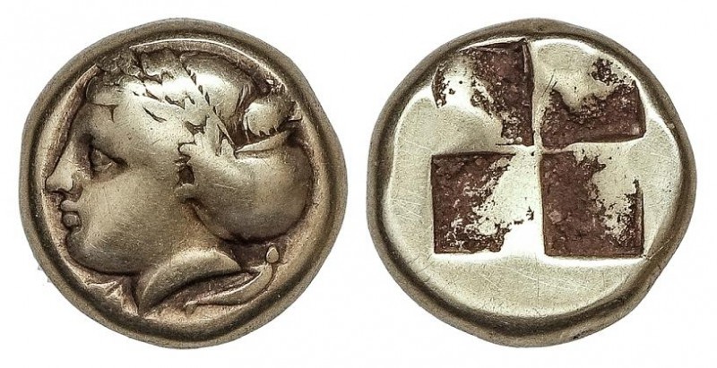GREEK COINS
1/6 Estátera o Hekte. 387-326 a.C. PHOKAIA. JONIA. Anv.: Cabeza lau...