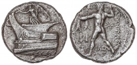GREEK COINS
Tetradracma. 294-288 a.C. DEMETRIOS POLIORKETES. REINO DE MACEDONIA. Anv.: Nike sobre proa de nave a izquierda. Rev.: Poseidón desnudo, d...