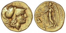 GREEK COINS
Estátera. 323-281 a.C. LISÍMACO. TRACIA. Anv.: Cabeza de Atenea con casco corintio a derecha. Rev.: Nike de pie a izquierda sosteniendo c...