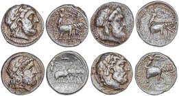 GREEK COINS
Lote 4 monedas Tetradracma. 312-281 a.C. SELEUCO I NICÁTOR. IMPERIO SELÉUCIDA. Anv.: Cabeza de Zeus a derecha. Rev.: Atenea en cuadriga d...