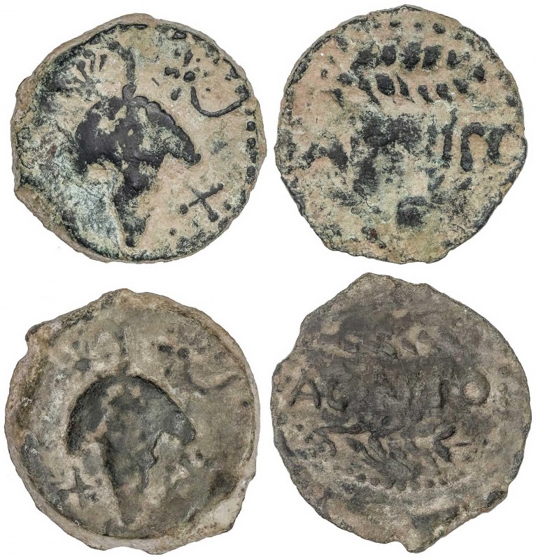 CELTIBERIAN COINS
Lote 2 monedas As. 100-50 a.C. ACINIPO (RONDA, Málaga). Anv.:...
