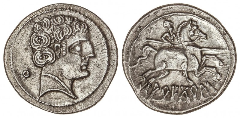 CELTIBERIAN COINS
Denario. 150-20 a.C. ARECORATA (ÁGREDA, Soria). Anv.: Cabeza ...