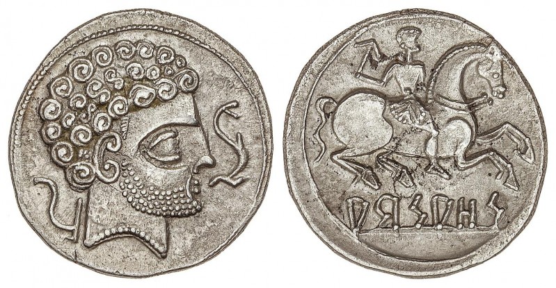 CELTIBERIAN COINS
Denario. 120-80 a.C. ARSAOS (en NAVARRA). Anv.: Cabeza barbad...
