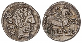 CELTIBERIAN COINS
Denario. 120-20 a.C. BASCUNES (PAMPLONA). Anv.: Cabeza barbada a derecha, detrás leyenda ibérica BeNCoDa. Rev.: Jinete con espada a...