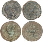 CELTIBERIAN COINS
Lote 2 monedas As. 180 a.C. CASTULO (CAZLONA, Jaén). Anv.: Cabeza masculina diademada a derecha, delante mano. Rev.: Esfinge a dere...