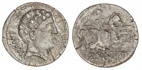CELTIBERIAN COINS
Denario. 120-80 a.C. CONTERBIA CARBICA (HUETE, Cuenca). Anv.: Cabeza masculina a derecha, detrás leyenda ibérica CaRBiCa. Rev.: Jin...