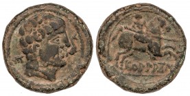 CELTIBERIAN COINS
As. 120-20 a.C. ECUALACOS (Zona de SORIA, Guadalajara). Anv.: Cabeza masculina a derecha, delante delfín, detrás signo ibérico E. R...