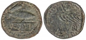 CELTIBERIAN COINS
Cuadrante. 120-50 a.C. MURTILIS (MÉRTOLA, PORTUGAL). Anv.: Sábalo a derecha, debajo entre dos líneas L. AP. DEC. Rev.: Espiga a der...