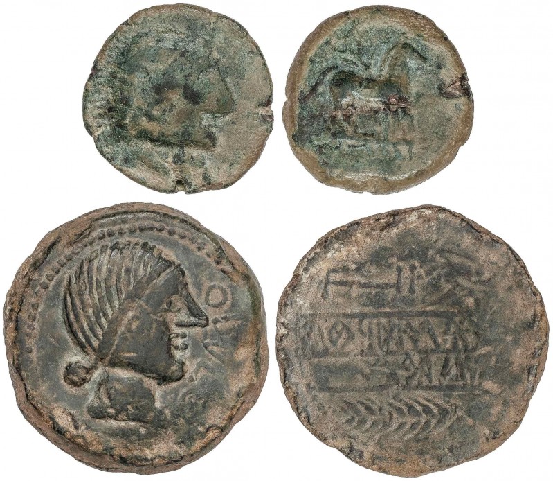 CELTIBERIAN COINS
Lote 2 monedas As. 220-20 a.C. OBULCO (PORCUNA, Jaén). AE. A ...