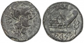 CELTIBERIAN COINS
As. 50-20 a.C. ARSE (SAGUNTO, Valencia). Anv.: Cabeza galeada de Roma a derecha, alrededor SA(GVNT)INV. Rev.: Proa a derecha, encim...