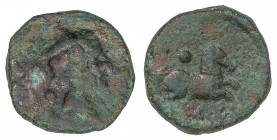 CELTIBERIAN COINS
Uncia. 120-20 a.C. CESE (TARRAGONA). Anv.: Cabeza de Mercurio a derecha, detrás glóbulo. Rev.: Caballo galopando a derecha, encima ...