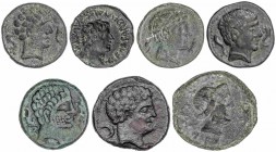 CELTIBERIAN COINS
Lote 7 monedas Semis (2) y As (5). NERTOBIS, SACILI, SECAISA (3), SEGOBRIGA y SETEISCEN. AE. Incluye As Nertobis Vill-3, Semis Saci...
