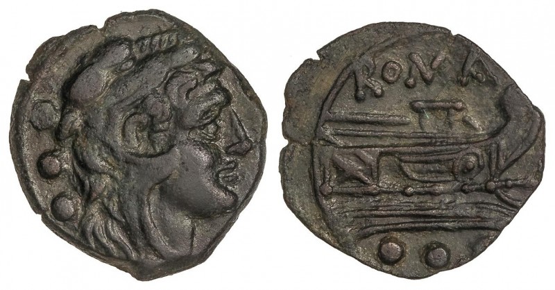ROMAN COINS: ROMAN REPUBLIC
Quadrans. 91 a.C. ANONIMAS. Anv.: Cabeza de Hércule...