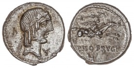 ROMAN COINS: ROMAN REPUBLIC
Denario. 90 a.C. CALPURNIA. L. Calpurnius. Anv.: Cabeza laureada de Apolo, detrás signo fraccionario, debajo del mentón s...