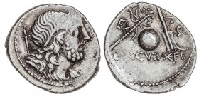 ROMAN COINS: ROMAN REPUBLIC
Denario. 75 a.C. CORNELIA-55. Cn. Cornelius Lentulus Marcellinus. Rev.: LENT. CVR. ¶FL. EX. S. C. Globo entre cetro con l...