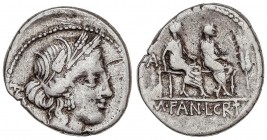 ROMAN COINS: ROMAN REPUBLIC
Denario. 86 a.C. CRITONIA-1a. L. Critonius y M. Fannius. Rev.: M. FAN. L. CR.+. Los ediles Fanio y Critonio sentados en e...