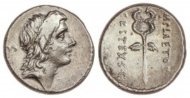 ROMAN COINS: ROMAN REPUBLIC
Denario. 69 a.C. PLAETORIA-5. M. Plaetorius M. f. Cestianus. Anv.: Cabeza de Bonus Eventus joven a derecha, detrás palma....