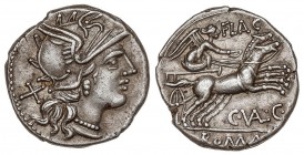 ROMAN COINS: ROMAN REPUBLIC
Denario. 140 a.C. VALERIA-7. C. Valerius C. f. Flaccus. 3,84 grs. AR. BELLA. Cal-1320; FFC-1163. EBC-.
