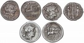 ROMAN COINS: ROMAN REPUBLIC
Lote 3 monedas Denario. CASSIA, FANNIA y MINUCIA. AR. A EXAMINAR. FFC-554, 705, 926. MBC- a MBC.