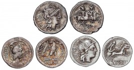 ROMAN COINS: ROMAN REPUBLIC
Lote 3 monedas Denario. PLAETORIA, RUTILIA y SEMPRONIA. AR. A EXAMINAR. FFC-969, 1095, 1107. MBC.