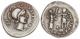 ROMAN COINS: ROMAN EMPIRE
Denario. Acuñada el 46-45 a.C. POMPEYO EL GRANDE. Cn. Pompeius Magnus y M. Poblicius. HISPANIA. Anv.: M. POBLICI. LEG. PRO....