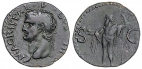 ROMAN COINS: ROMAN EMPIRE
As. Acuñada el 23-32 d.C. AGRIPA. Anv.: M. AGRIPPA L. F. COS. III. Cabeza a izquierda con corona rostral. Rev.: S. C. Neptu...