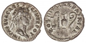 ROMAN COINS: ROMAN EMPIRE
Denario. Acuñada el 97 d.C. NERVA. Anv.: IMP. NERVA CAES. AVG. P. M. TR. POT. Cabeza laureada a derecha. Rev.: COS. III. PA...