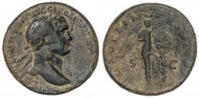 ROMAN COINS: ROMAN EMPIRE
Sestercio. Acuñada el 104-110 d.C. TRAJANO. Anv.: IMP. CAES. NERVAE TRAIANO. AVG. GER. DAC. P. M. TR. P. COS. (V P. P.). Ca...
