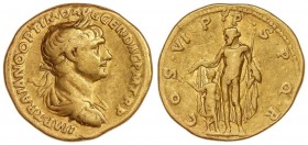 ROMAN COINS: ROMAN EMPIRE
Áureo. Acuñada el 114-117 d.C. TRAJANO. Anv.: IMP. TRAIANO OPTIMO AVG. GER. DAC. P. M. TR. P. Busto laureado y drapeado a d...