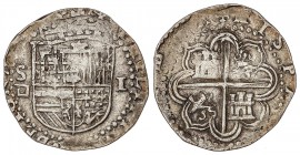 SPANISH MONARCHY: PHILIP II
Philip II
1 Real. SEVILLA. Anv.: S / ¶- Escudo - I. 3,35 grs. Ensayador: ¶. Cal-663. MBC+.