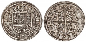 SPANISH MONARCHY: PHILIP III
Philip III
2 Reales. 1621. SEGOVIA. 6,51 grs. Ensayador A surmontada de cruz sin travesaño. Cal-369. EBC-/MBC+.