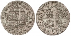 SPANISH MONARCHY: PHILIP III
Philip III
8 Reales. 1620. SEGOVIA. A surmontada de cruz. 26,05 grs. Las V de la leyenda son A invertidas. Acueducto ve...